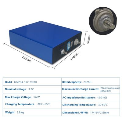 3.2V 202Ah باتری لیتیوم یون بسته سفارشی 4 کیلوگرم چرخه عمیق lifepo4 سلول های منشوری